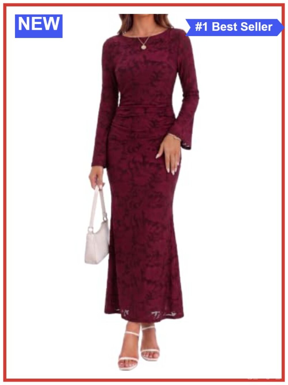 Womens Long Sleeve Floral Mesh Maxi Dress Wedding Guest Cocktail